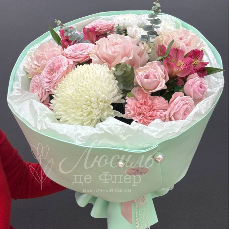 Сборный букет из роз и хризантем &laquo;Мармелад&raquo; 